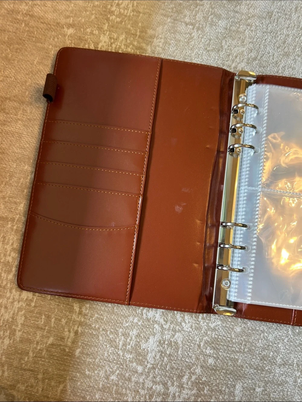 Leather Ring Binder Organizer in Cognac